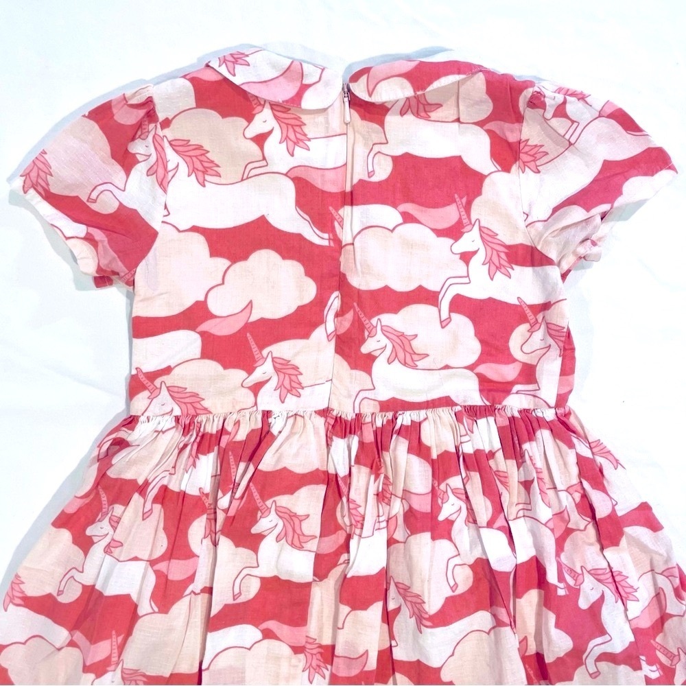 Mini Boden Pink Unicorns Dress Girls 2-3 Y 2T 3T Clouds Cotton Peter Pan Collar - Picture 5 of 6